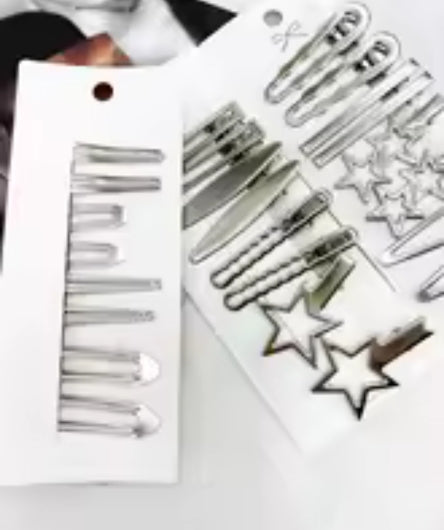 24Pcs Y2K Silver Metal Star Hair Clips Set - Seamless Duckbill Pins