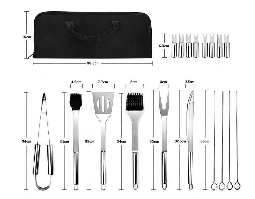 19 Pieces Stainless Steel BBQ Grill Tools Set with Carry Bag