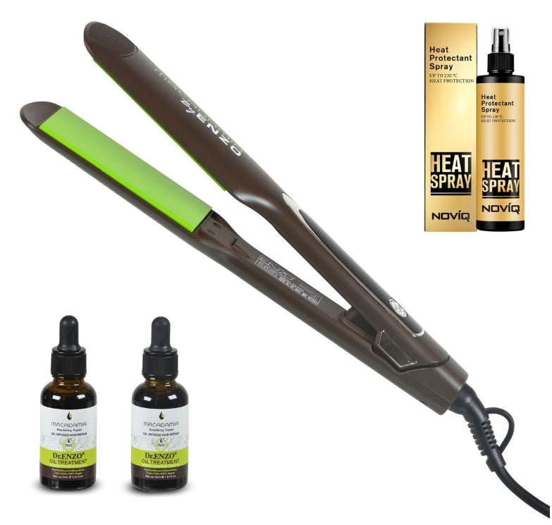 Enzo Pro Hair Straightener & 2 Repair Oils + NOVIQ Heat Spray 250ml