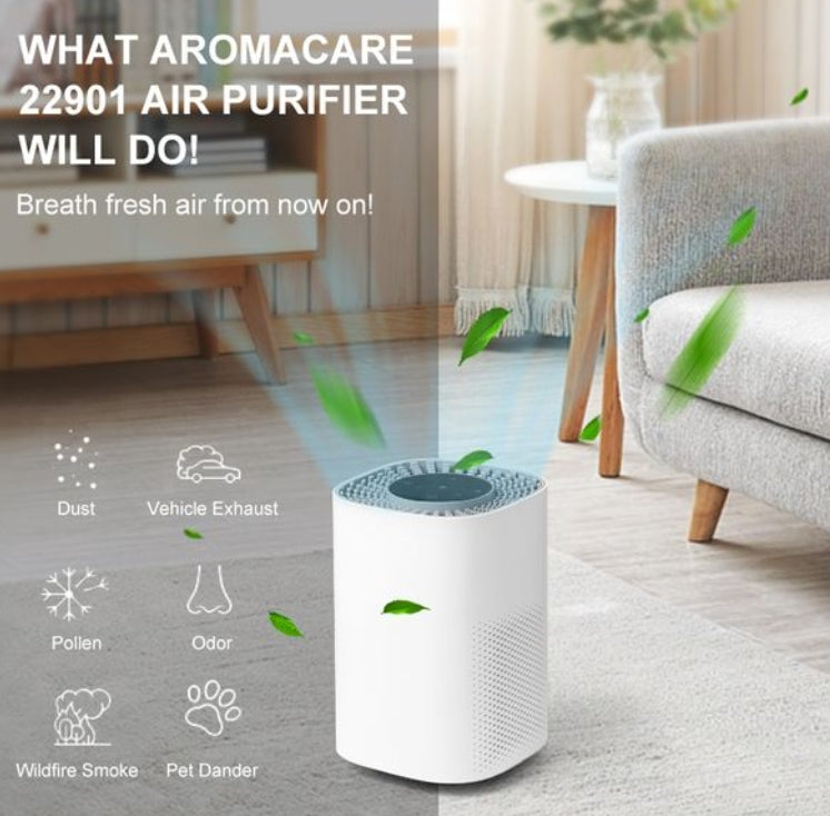 Aromacare True HEPA Air Purifier with Fragrance Sponge, 3-Speed Fan & Timer