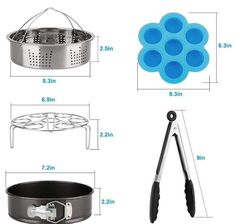 Accessories-Set-for-Insta-Pot, Accessory Compatible with Instant Pot 6 Qt 8 Quart, with Steamer Basket Cheesecake Pan Egg Steam Trivet Silicone Mold Mitts Tong