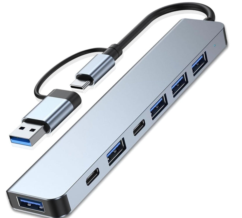 7 in 1 Hub, USB C Adapter with 5 USB 3.0 + 2 Type C