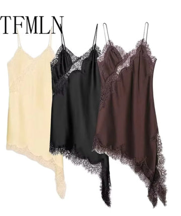 2025 Women's Sexy Irregular Lace V-Neck Suspender Long Party Dress