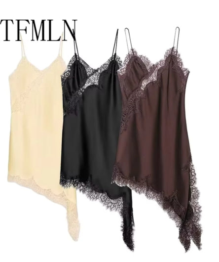 2025 Women's Sexy Irregular Lace V-Neck Suspender Long Party Dress