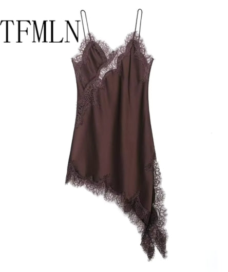 2025 Women's Sexy Irregular Lace V-Neck Suspender Long Party Dress