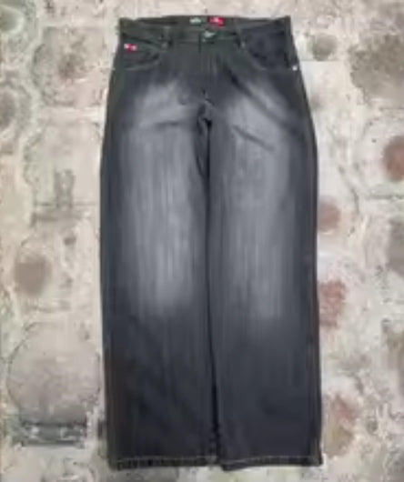 Men's Y2K Streetwear Vintage Washed Black Baggy Jeans - Gothic Wide-Leg Pants